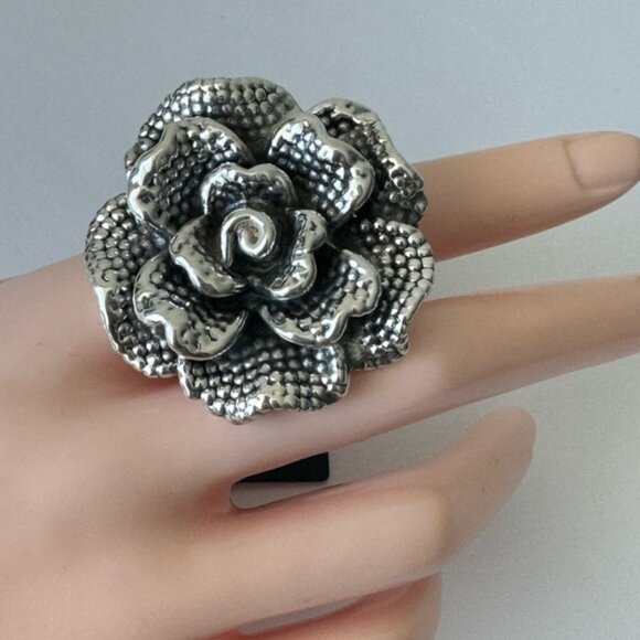E&L Israel Sterling Silver Statement Flower Electroform Rose Ring  Sz.8 - Picture 8 of 14
